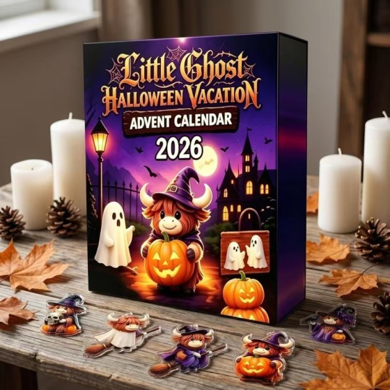 2026 Halloween Advent Calendar, Ghost Highland Cow Countdown Gift Box, Size S