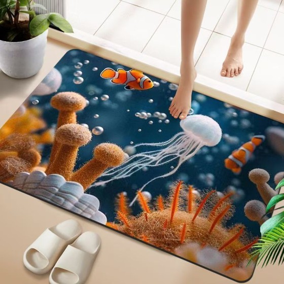 3D Ocean Starry Sky Entry Floor Mat Waterproof Non-slip Bathroom Doorway Decorative Floor Mat Diatom Mud Absorbent Mat Bathroom